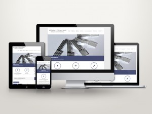 Website des Unternehmens auf verschiedenen Displays